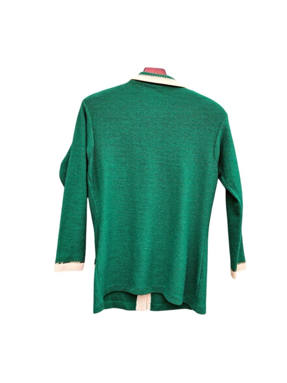 Vintage 80s Rich Levy Green Wool Knit Cardigan Leopard Brooch Womens L - Picture 5 of 14